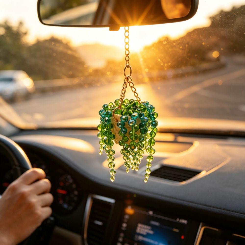 Multi-Beaded Beaded Car Charm Warm Car Pendant Accessory Succulent Car Charm Vehicle Decoration
