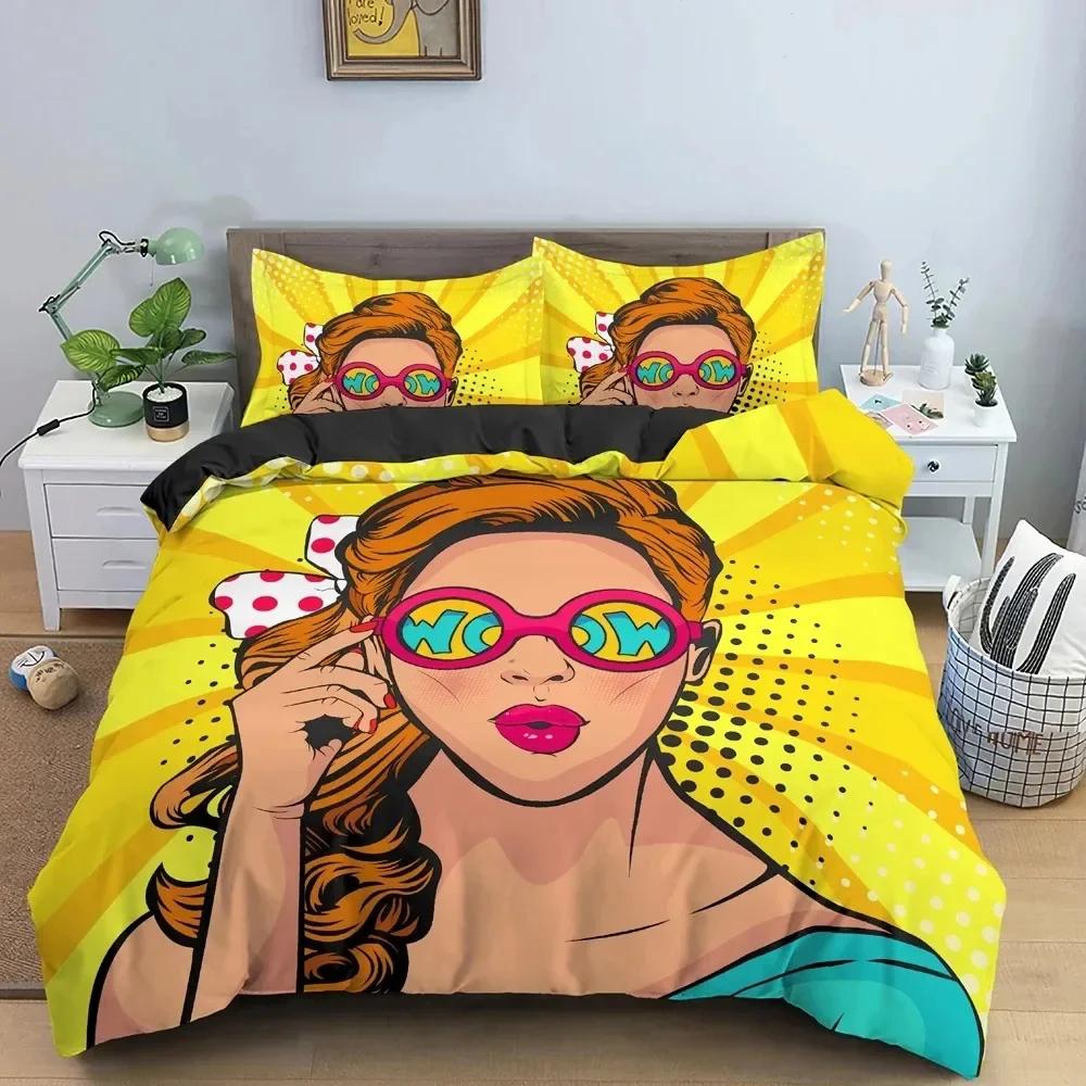 Cartoon Girly Watercolor Fashion Printed Bed Set Duvet Cover Pillowcase Bedding Set Linen Sheet Quilt Cover Full Queen King Size