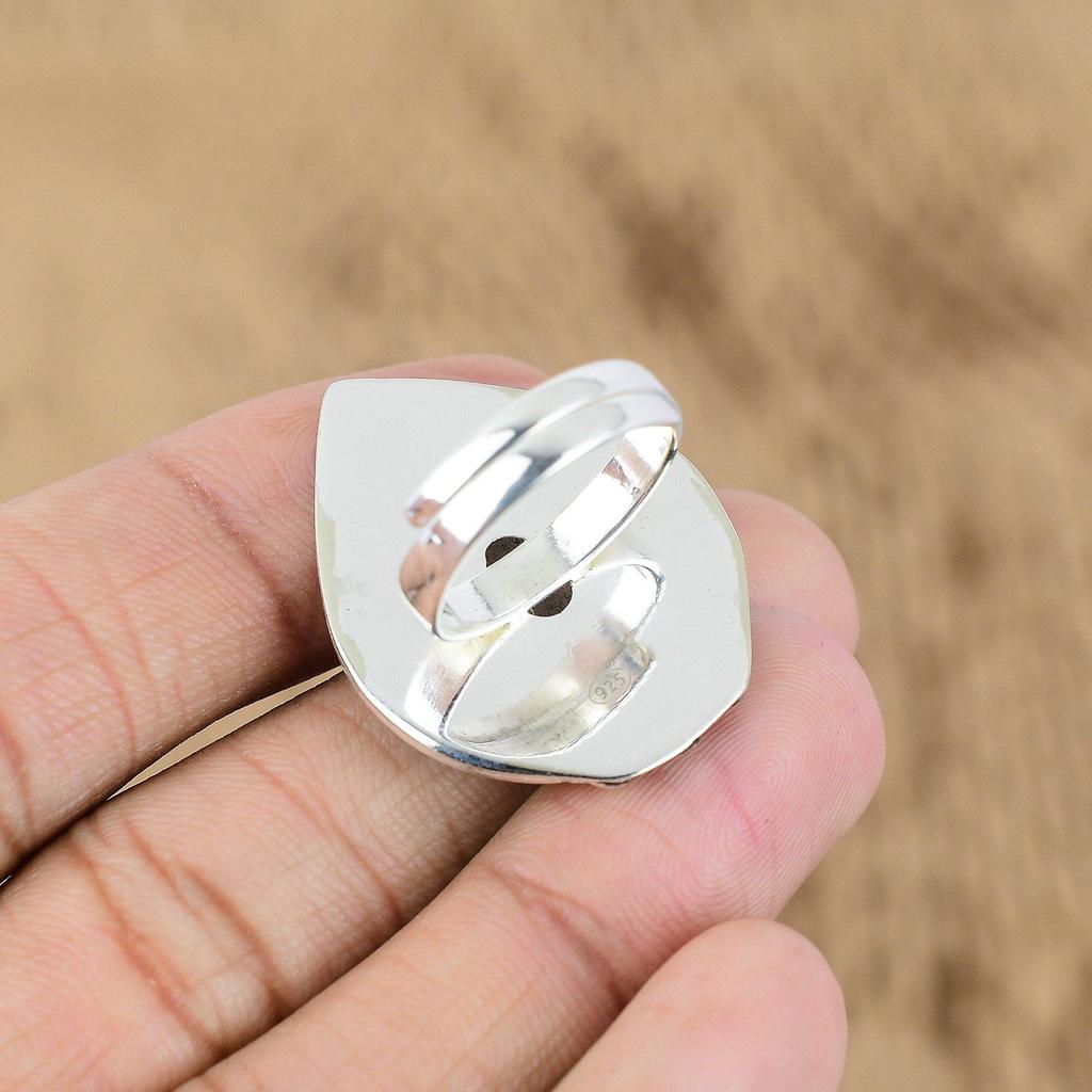 Natural Rainbow Moonstone Gemstone Promise Adjustable Ring 925 Silver For Women