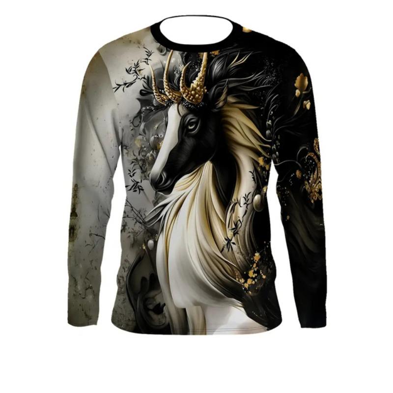 Новые мужские футболки с 3D-графикой тигра, мужские подарки, модные топы Harajuku с круглым вырезом, повседневные спортивные футболки с длинным рукавом и принтом волка