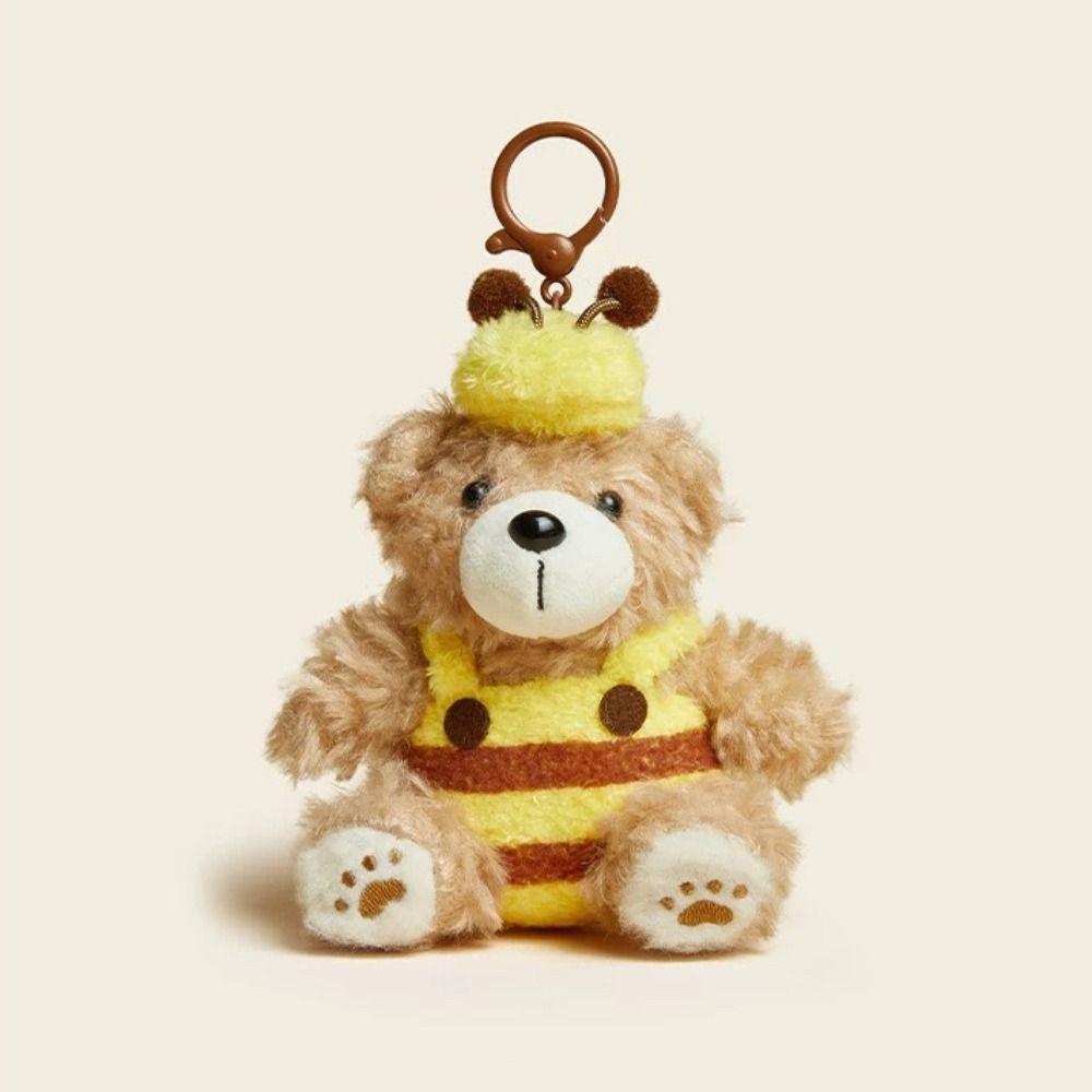 Мультяшный плюшевый брелок для ключей с изображением животного, кулон, забавный брелок для ключей в виде медведя и пчелы для девочек