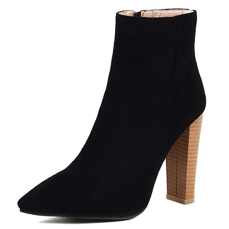 Модные женские ботильоны, сексуальные бежевые, черные ботильоны на каблуке для женщин, брендовая дизайнерская обувь с острым носком, осенне-зимняя вечеринка, большой размер