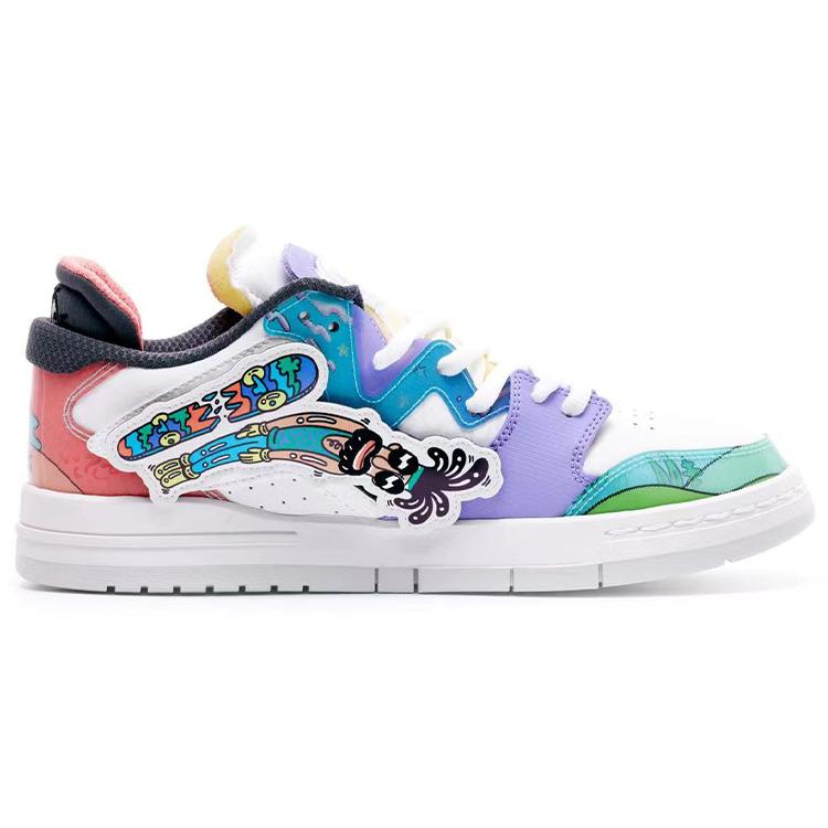 STEVEN HARRINGTON X Li Ning Wave Pro Кеды для скейтбординга Мужские Низкие Цвет: Брокколи Зеленый/Светло-Синий Фиолетовый/Туманный Белый AECR053-2