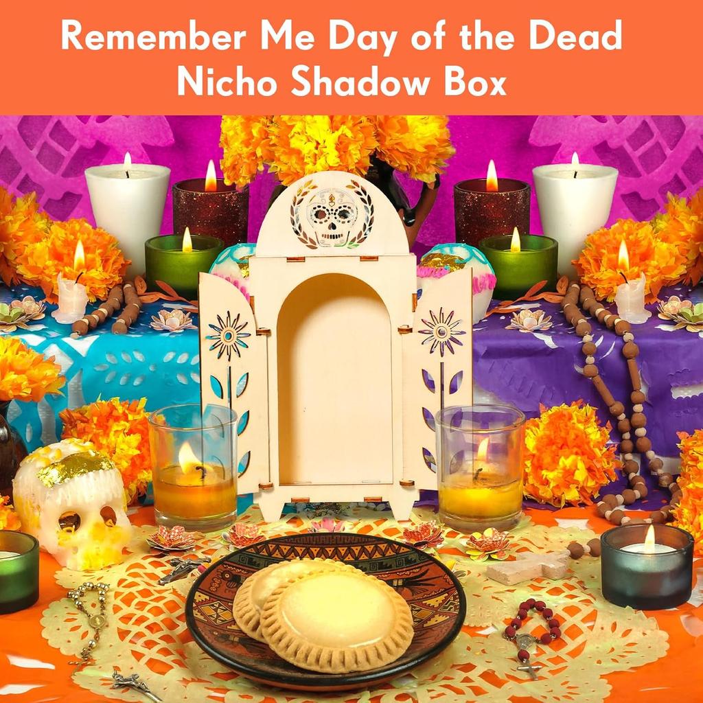 Soaoo Dia De Los Muertos Ofrenda Shadow Box, Wooden Day of The Dead Shadow Box, Skull Papel Picado Day of The Dead Decorations, Altar Ofrenda