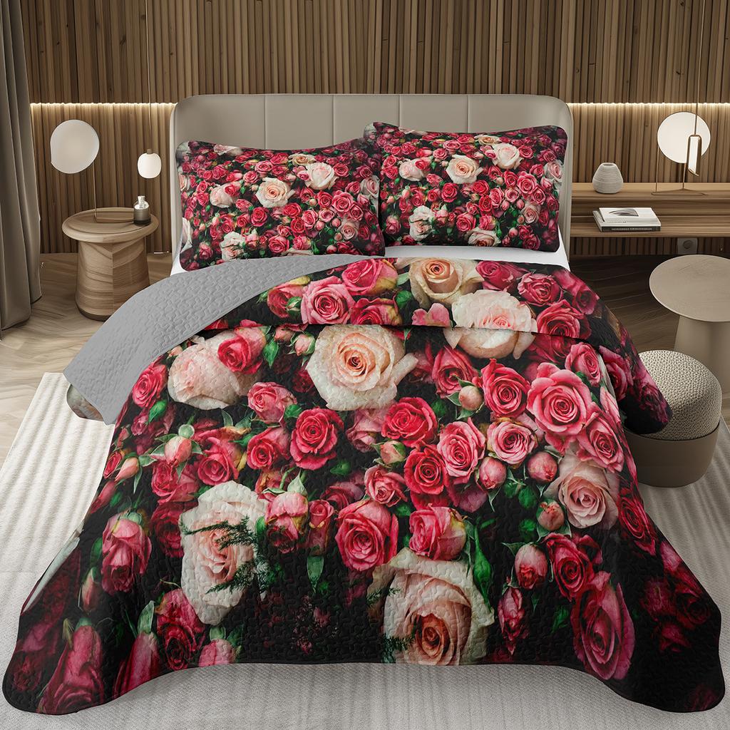 Романтическое покрывало с розами Квин/Кинг/Твин Ботаническое цветочное стеганое покрывало День святого Валентина Комплект стеганого постельного белья для девочек Женщин Декор комнаты