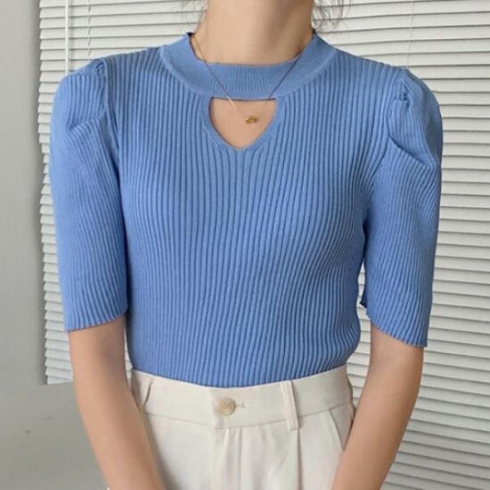 Navava Women Lovely Solid Ribbed Short Sleeve Knit Top Nk3599
