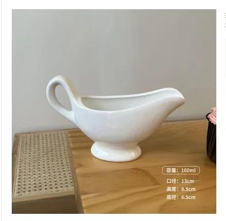 Creative Pure White Ceramic Coffee Small Milk Cup Pot Pot Steak Cup Sauce with Handle Size Sugar Jar Milk Spoon Beak