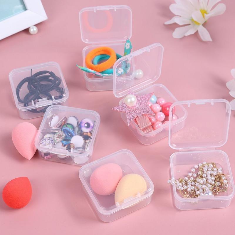 Plastic Transparent Small Box Mini with Lid Square Earplug Jewelry Earring Storage Ear Stud Parts Boxes Home Tabletop Storage