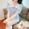 Summer Womens Blouse With Bubble Sleeves And French Collared Design For Casual Wear