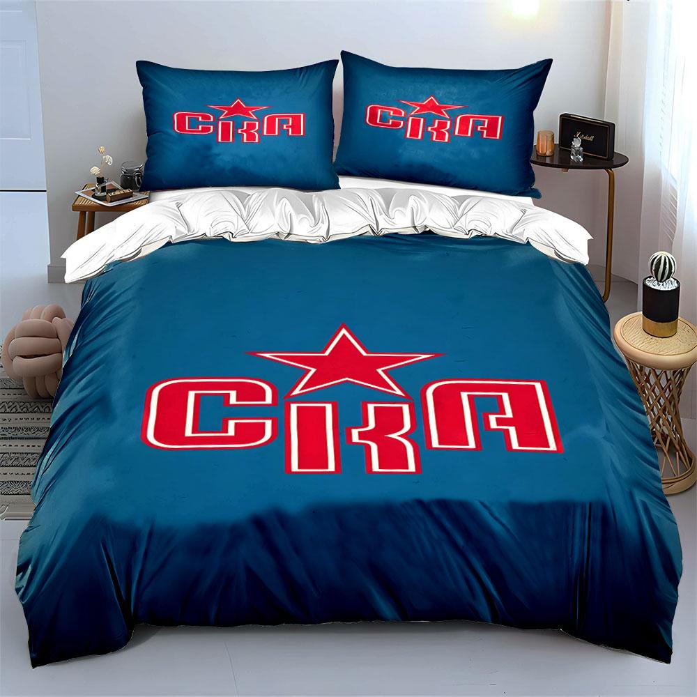 Red Star CK Logo on Blue Background Print Bedding Set Duvet Cover Pillowcases (1* Duvet Cover 2* Pillowcases Do Not Include Comforter)