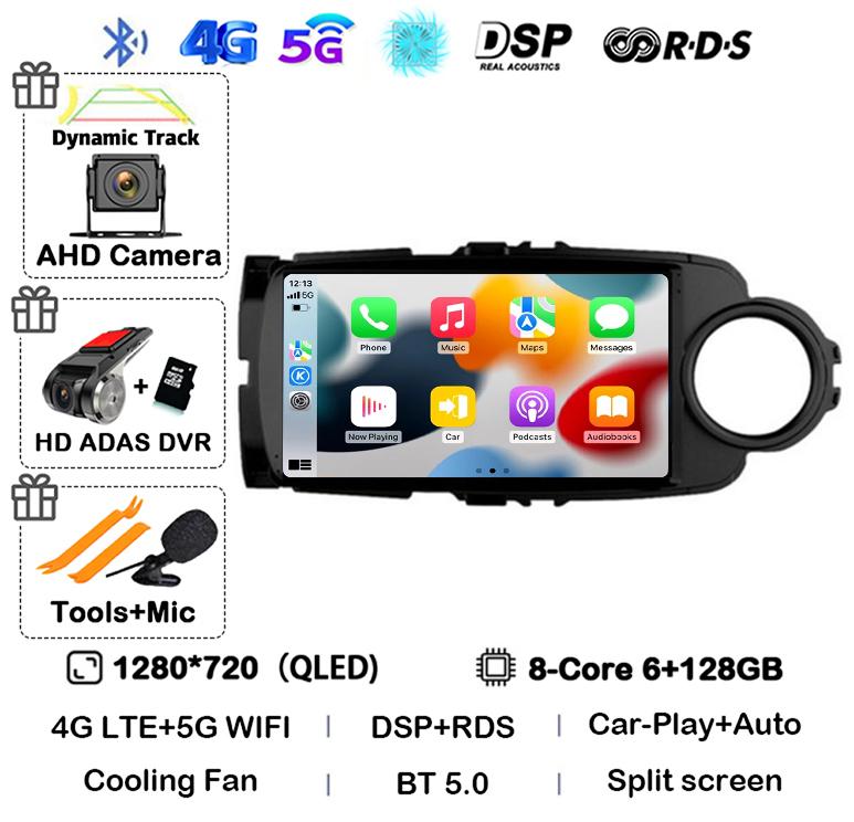 Android14 Carplay Auto For Toyota Yaris 2012 2013 2014 2015 2016 2017 Multimedia Car Radio Player WIFI+4G SIM Stereo DSP GPS RHD