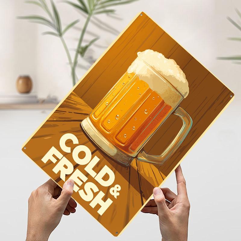 Cold and Fresh Beer Mug Printed Poster Customized Wall Art Retro Vintage Metal Tin Signs for Office Decor Coffee Bar Accessories