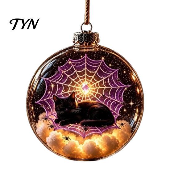 Plastic Ball Ornament Halloween Clear Hanging Decoration, Glowing Sphere with Skeleton, Lighted Transparent Decorations Pumpkin, Spider Web, Black Cat