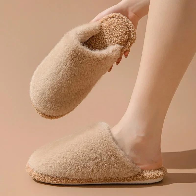 Fashion Women Slippers Autumn/winter Cotton Plush Flat Bottomed Shoes Comfort Warm Lightweight Home Cotton Slippers Chanclas Mujer