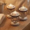 Christmas Table Centerpiece Decoration 3Pcs Wooden Candle Holder, Detachable Tealight Stand with Hollow Small Display Carved Snowman/Bell/Candle