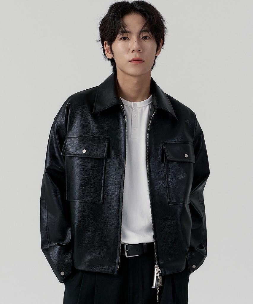 GNOK Trucker Crop Leather Jacket [Black]