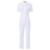 Women Color Block Scrub Romper Short Sleeve Front Zipper Straight Leg Jumpsuit Medical Workwear for Doctor Nurse Salon