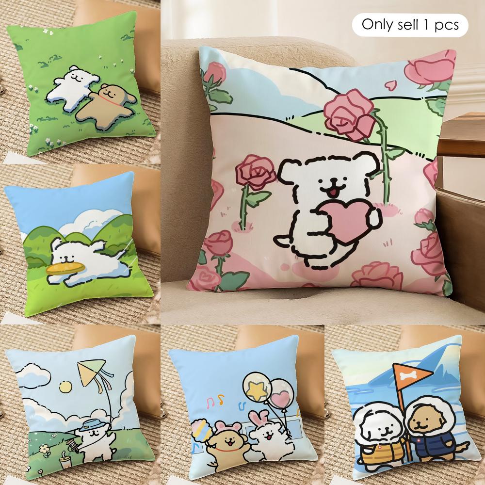 cute girl Korean Line Ppuppy Cushion Cover Silky Short Plush Invisible Zipper Dustproof Sofa Pillow Case For Home Decor
