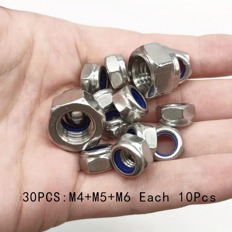 30/150Pcs M4/M5/M6 Nylon Non-slip Self-locking Nuts, Hexagonal Nuts for Construction, Maintenance and Installation