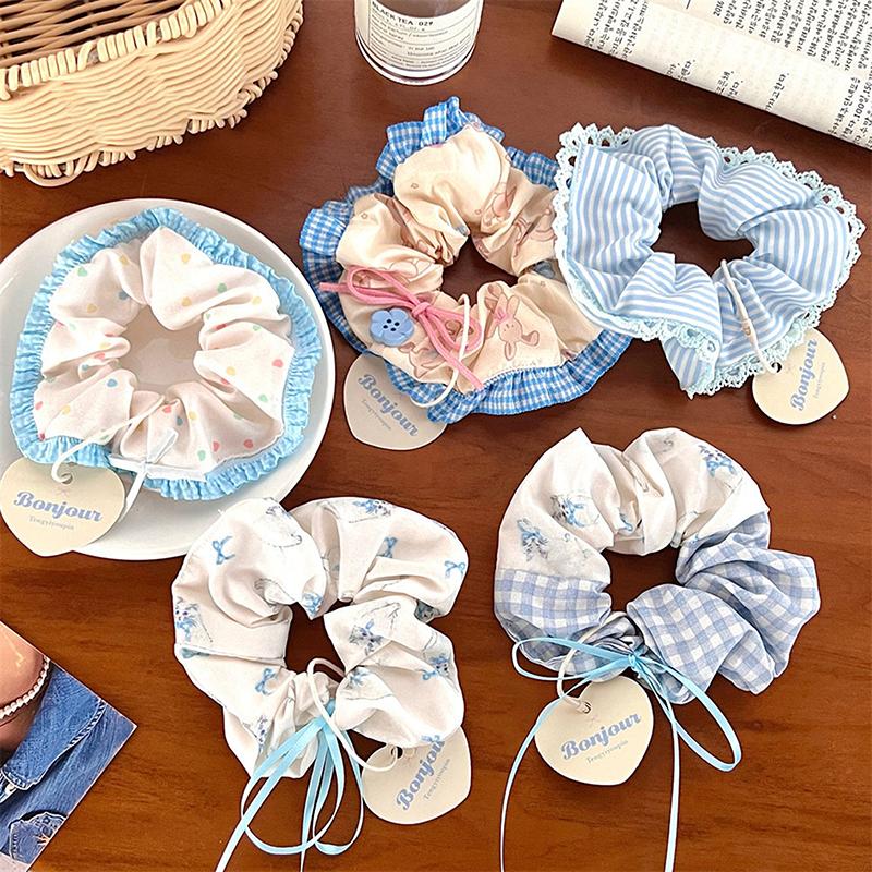1Pc Girl Head Rope Bow Lace Hair Tie Large Intestine Hair Ring Women Scrunchies Korean Style Headwear Hair Rope