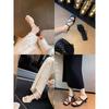 2025 Summer New Women's High Heel Slippers Fashion Square Toe Grace Narrow Band Solid Casual Daily Slippers Zapatos De Mujer