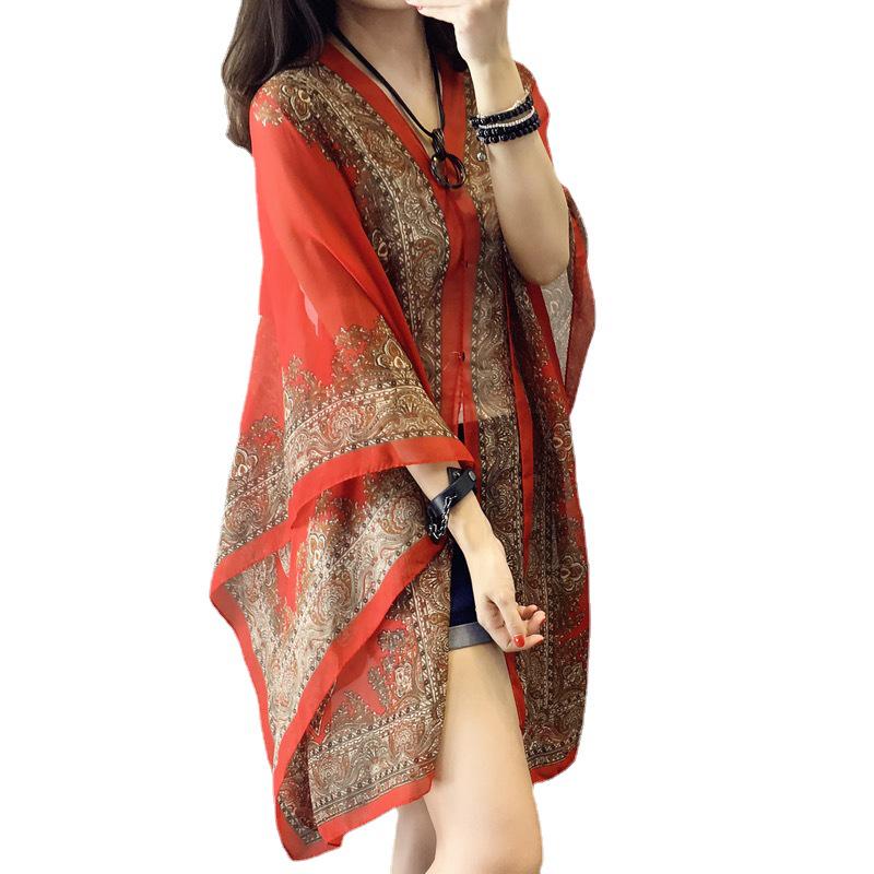 Versatile Paisley Chiffon Scarf Set with Pearl Buckle - Popular Multifunctional Sunscreen Shawl for Influencers
