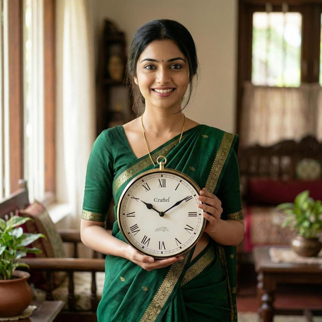 Double Sided Station Wall Clock Multi-Layer Electroplated | Both Side Roman Numerals | Dial - 8 Inches, Shiny Gold