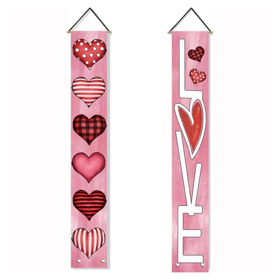 1 пара дверных подвесных украшений на День святого Валентина, вечерние баннеры с ремешком, изысканный узор, легко повесить куплет, дверные занавески, таблички