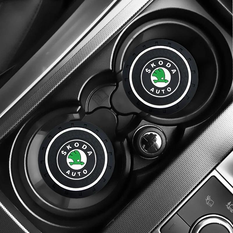LQLT3 2pcs Car Auto Water Cup Slot Non-Slip Mat Accessories For Skoda Octavia MK2 MK3 2 3 A7 Fabia Karoq Kodiaq Superb Rapid Kamiq