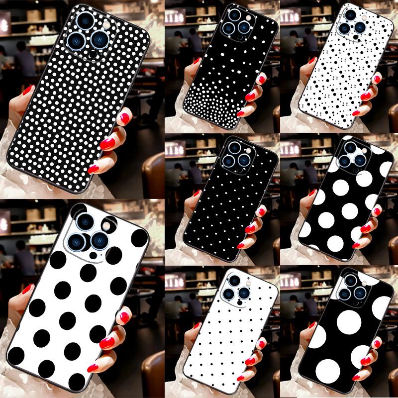 Черно-белый чехол-защита в горошек для iPhone 11 14 12 13 Pro Max Mini X XR XS Max 7 8 Plus SE 2020