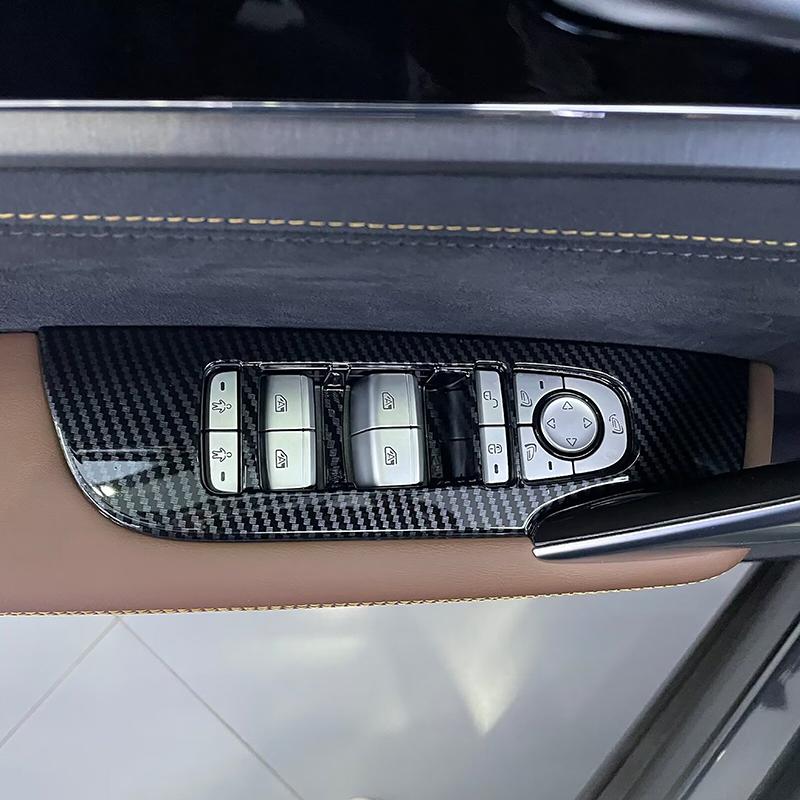 Styling Window Glass Lifting Buttons Frame Decoration Cover Trim For BYD Tang LHD Carbon Fiber Color Interior Accessories