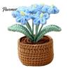 Decorative Mini Potted Plants Crocheted Flower Plant, Artificial Yarn Ornament, Vibrant Multi-color Cute Tabletop Ornament Knitted Desktop Plant