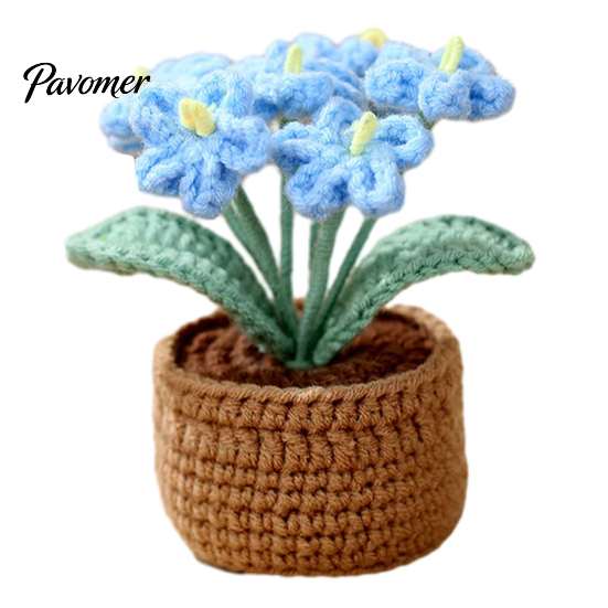 Decorative Mini Potted Plants Crocheted Flower Plant, Artificial Yarn Ornament, Vibrant Multi-color Cute Tabletop Ornament Knitted Desktop Plant