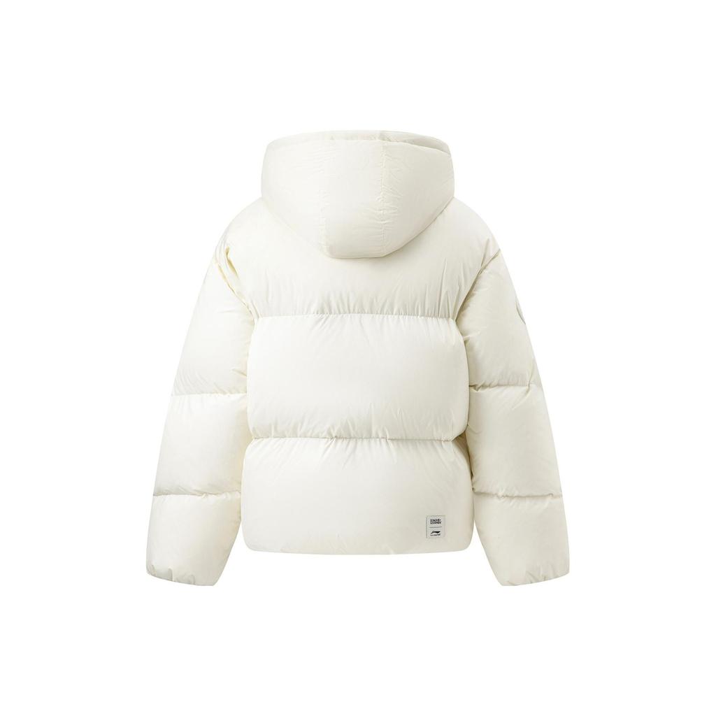 Li Ning однотонная повседневная короткая пуховая куртка на молнии с капюшоном унисекс куртки цвета «белый» AYMT419-3