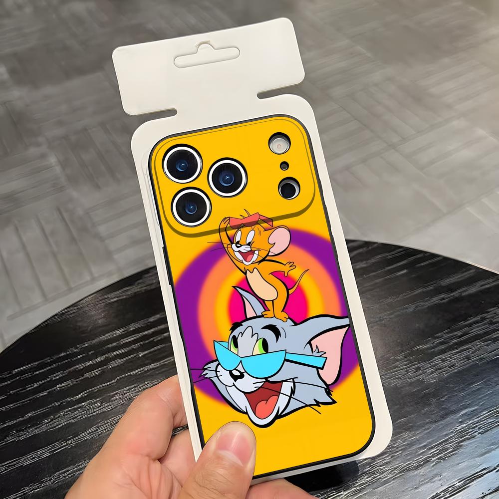 AniME-T-Том и Джерри Кавайный Чехол для Телефона Для IPhone 17 Air 16 E Pro Max 15 14 13 Mini 12 Pro 11 Max Plus Черный Мягкий Чехол
