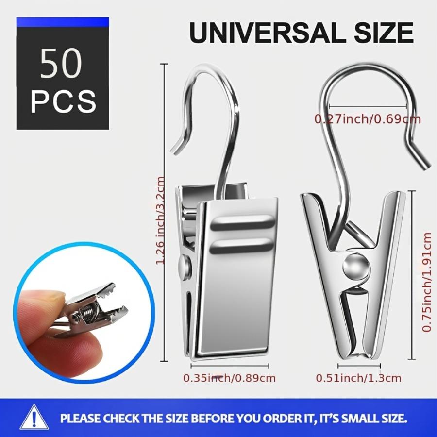 A 50pcs Curtain Hook Set, Including S-Shaped Hooks, Curtain Rod Hooks, And Bag-Style Hooks, Suitable for Hanging Curtains, Photos, Tent Lights