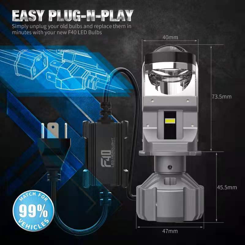 H4 Светодиодный объектив F40 H4 Светодиодный мини-объектив проектора 100 Вт Яркая лампа для фар 6000 К Белая лампа Автомобильный налобный фонарь Hi-Lo Beam Light Auto Light