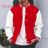 Men Baseball Jacket Stand Collar Long Sleeve Striped Patchwork Color Buttons Closure Jacket Coat with Two Side Pockets