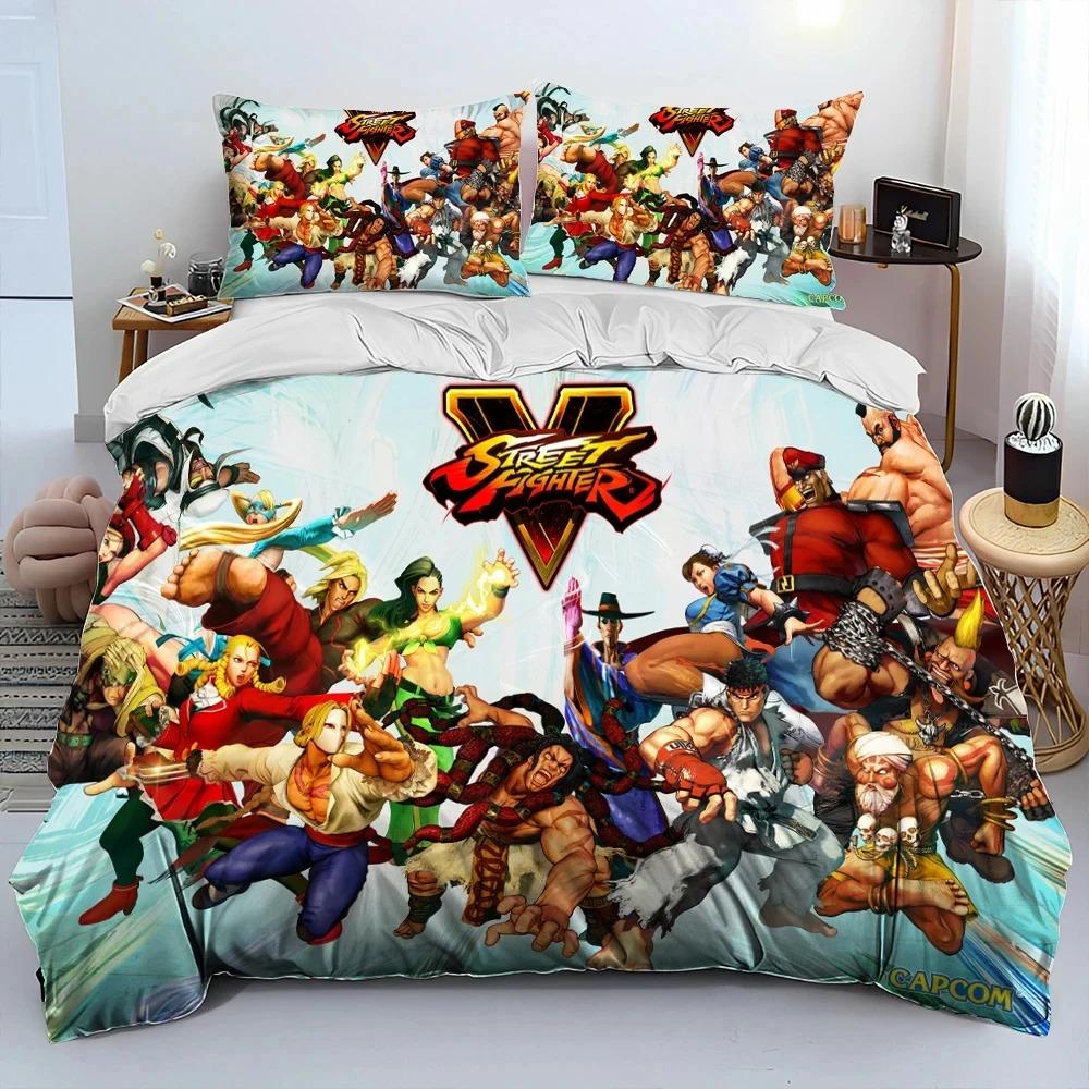 Street Fighter Retro Game Gamer Comforter Bedding Set,Duvet Cover Bed Set Quilt Cover Pillowcase,king Queen Size Bedding Set Boy