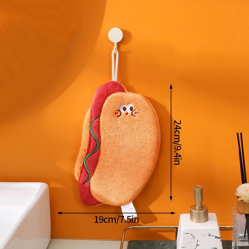 Cartoon Hamburger Toast Hand Towel Absorbent Coral Velvet Washing Hand Cloth Kitchen Bathroom Hanging Children Towel Thickened