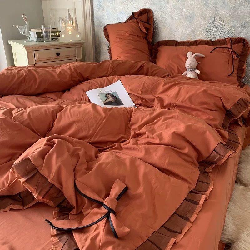 Скандинавский Серо-Белый Пододеяльник Корейский Принцесса Бант Девочка Постельные Комплекты Простой Однотонный Постельные Принадлежности Декор Спальни