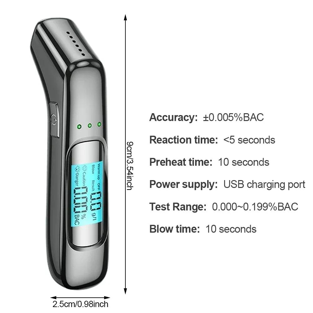 Тестер алкоголя Высокоточный алкотестер Алкометр USB Перезаряжаемый Бесконтактный ЖК-дисплей Цифровой Портативный Алкодетектор