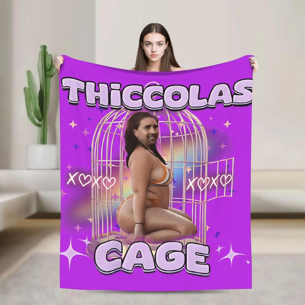 Thiccolas Cage Funny Super Warm Plush Blanket for Bed Sofa  Soft Flannel Bedspread Throw for Bedroom Picnic Use
