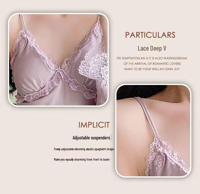 Комплект: Платье-камзол и Халат из Ледяного Шелка с Кружевом - Роскошная Ночная Одежда для Женщин