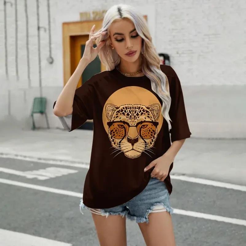 2024 Women's Summer Women's T-Shirt Retro Sunflower Pattern Print T-Shirt Fashion Popular Women's Leisure Short Sleeve T-Shirt