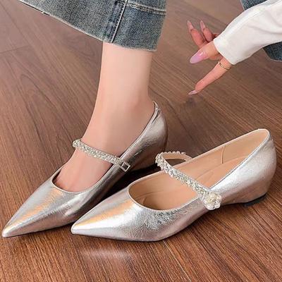 Мода Модные и элегантные Внутренне Увеличенные Одинарные Туфли Осень Новые Остроносые Стразы Мягкая Подошва Износостойкие Балетки