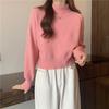 Корейский однотонный свитер с полувысокой горловиной для женщин, короткий модный повседневный трикотаж с однотонным пуловером внутри для осени и зимы