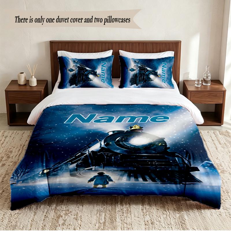 The Polar Express Personalized Custom Name 3‑Piece Bedding Set Soft Duvet Cover Set For Bedroom Home Decor