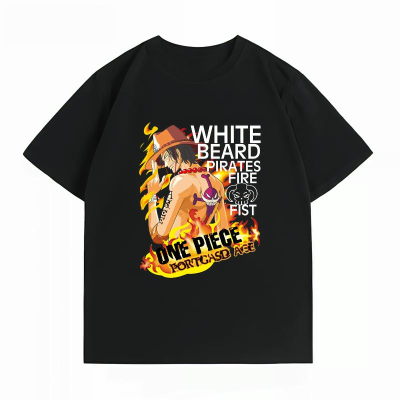 One Piece Portgas D Ace Whitebeard Pirates Fire Fist Print T-shirt Casual Short Sleeve Cotton Anime Streetwear T-shirt Unisex