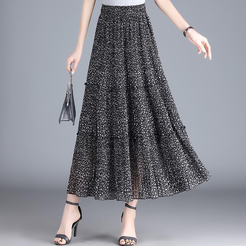 Белая шифоновая юбка женская летняя плиссированная юбка с цветочным принтом и высокой талией, женская драпированная тонкая пышная длинная юбка